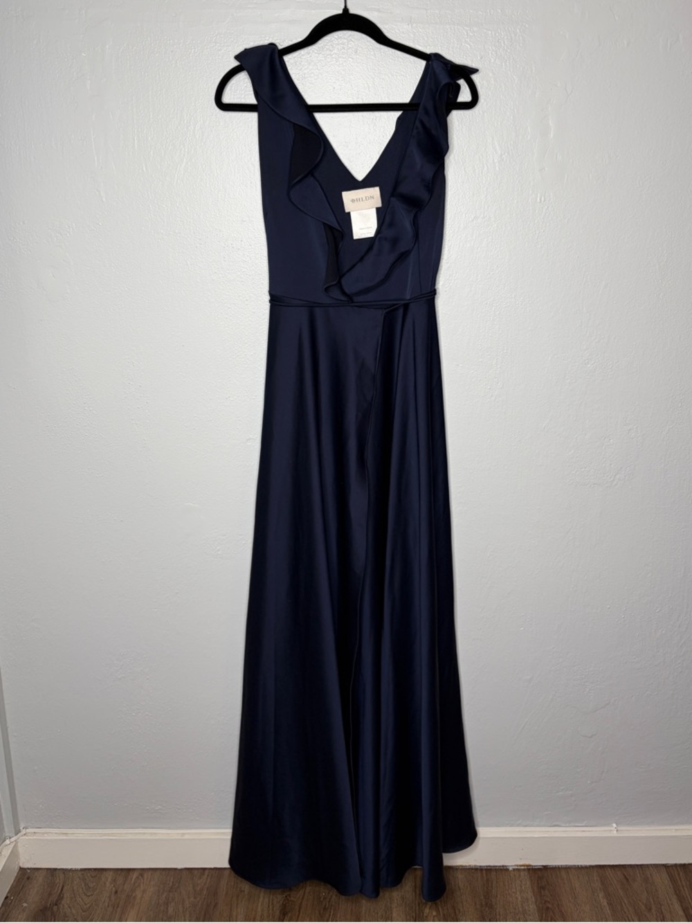 Anthropologie BHLDN Tansy satin Maxi Dress  Ruffle V-Neck